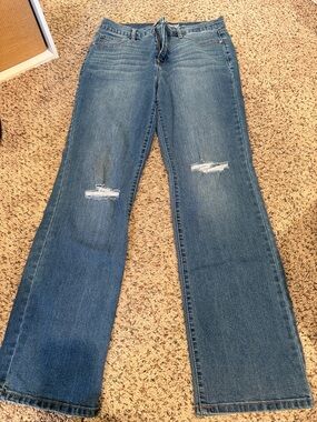 Women’s Blue Distressed Wide-Leg Jeans